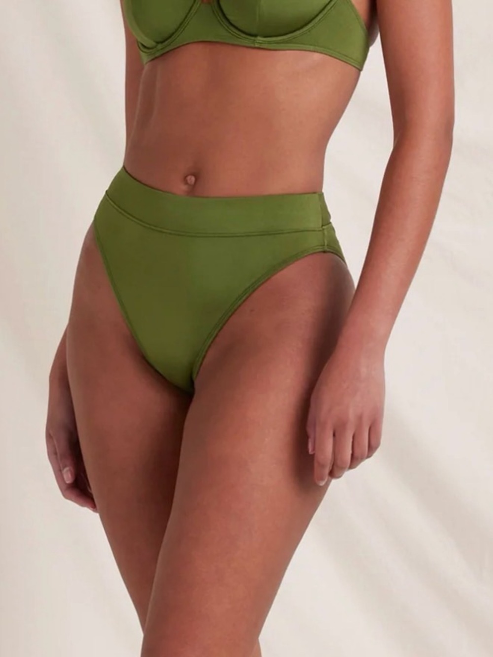 Peony Mid High Cut Pant -Olivine Green NEW Olive Medium Swim Suit Bikini Bottom